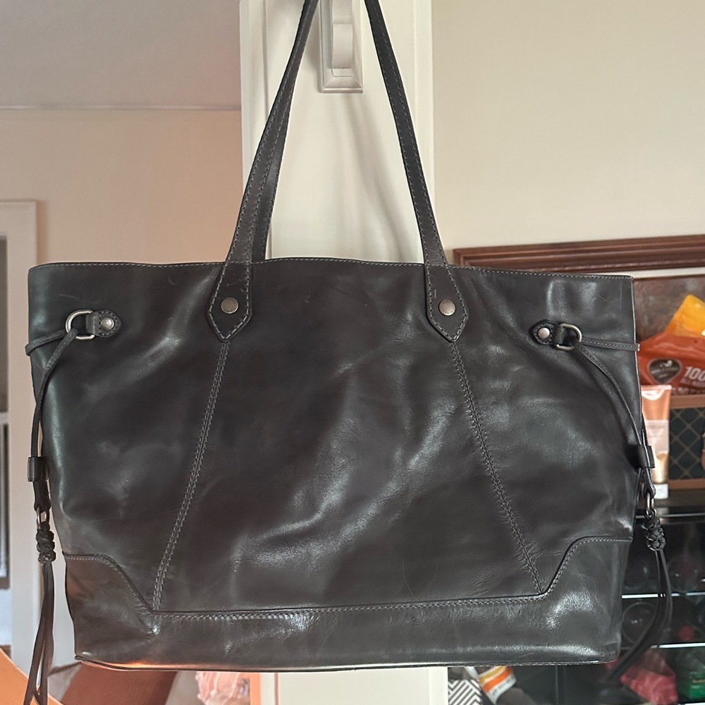 FRYE distressed black leather tote  excellent condition never used